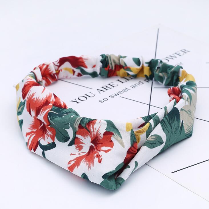 Retro  Style Hairband Floral Print Cross Knot headband