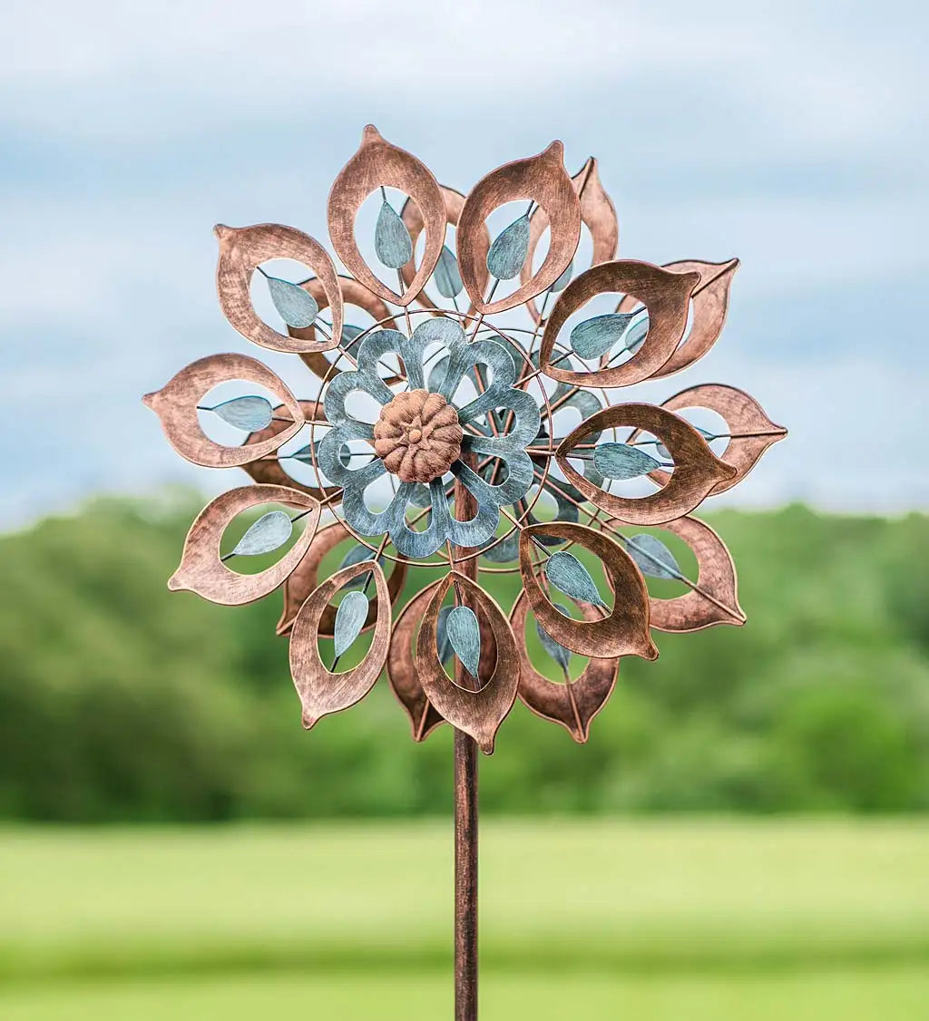 Copper-Colored Metal Lily Wind Spinner