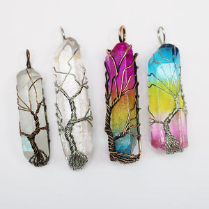 Tree of Life Pendant Necklace Crystal Healing Wire Wrapped Chakra Handmade Jewelry