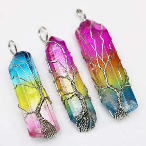 Tree of Life Pendant Necklace Crystal Healing Wire Wrapped Chakra Handmade Jewelry