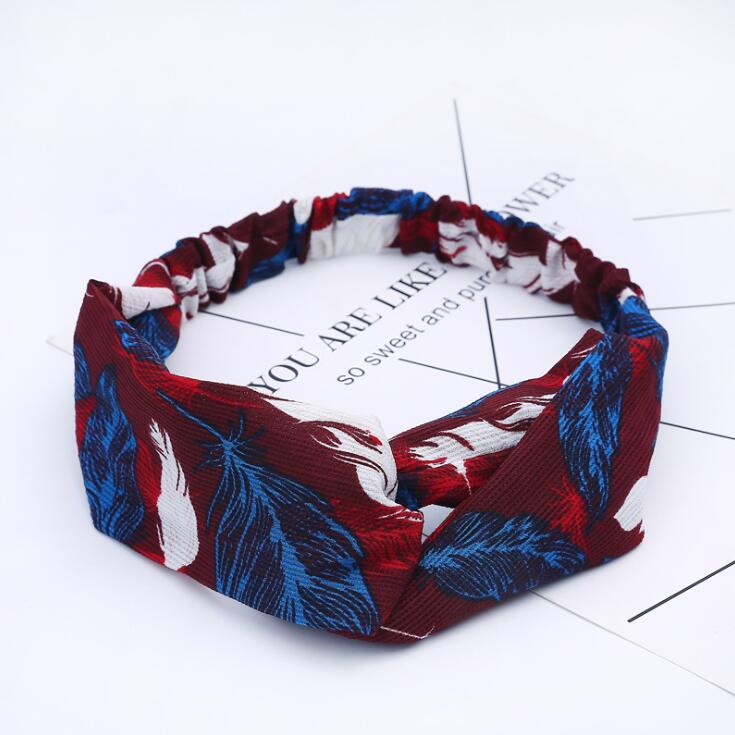 Retro  Style Hairband Floral Print Cross Knot headband