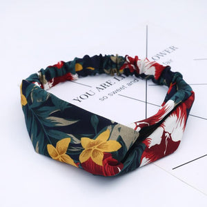 Retro  Style Hairband Floral Print Cross Knot headband