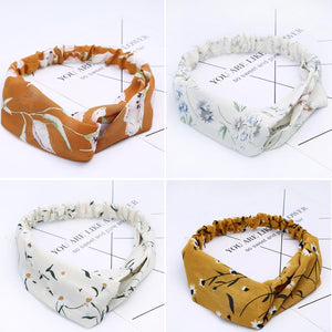 Retro  Style Hairband Floral Print Cross Knot headband