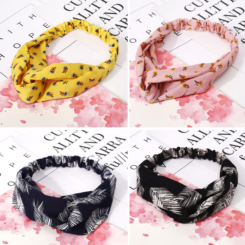 Retro  Style Hairband Floral Print Cross Knot headband