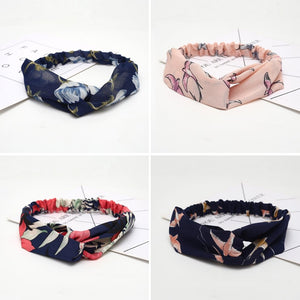 Retro  Style Hairband Floral Print Cross Knot headband