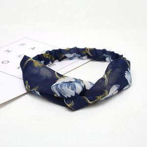 Retro  Style Hairband Floral Print Cross Knot headband