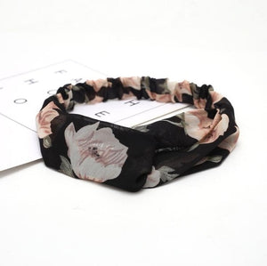 Retro  Style Hairband Floral Print Cross Knot headband