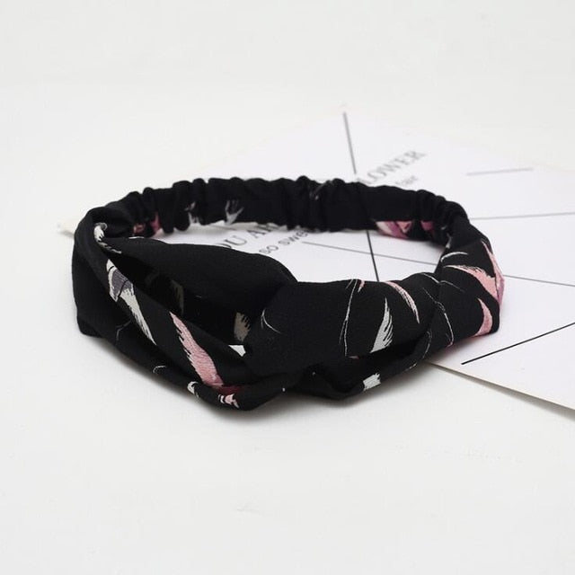 Retro  Style Hairband Floral Print Cross Knot headband