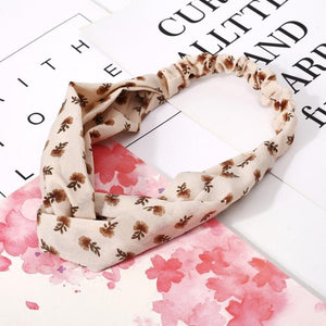 Retro  Style Hairband Floral Print Cross Knot headband