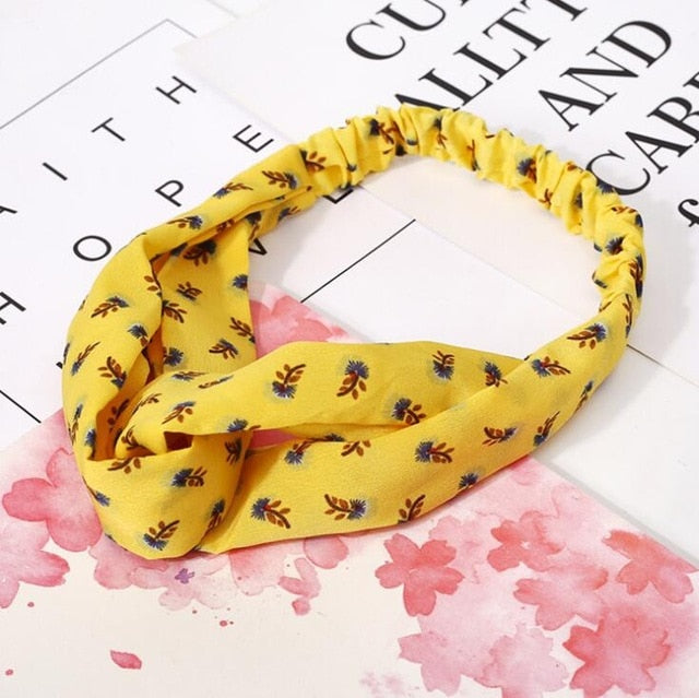 Retro  Style Hairband Floral Print Cross Knot headband