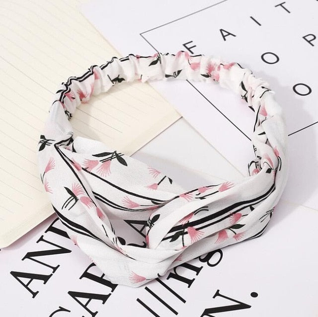 Retro  Style Hairband Floral Print Cross Knot headband