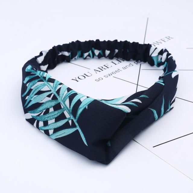 Retro  Style Hairband Floral Print Cross Knot headband