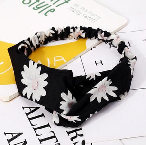 Retro  Style Hairband Floral Print Cross Knot headband