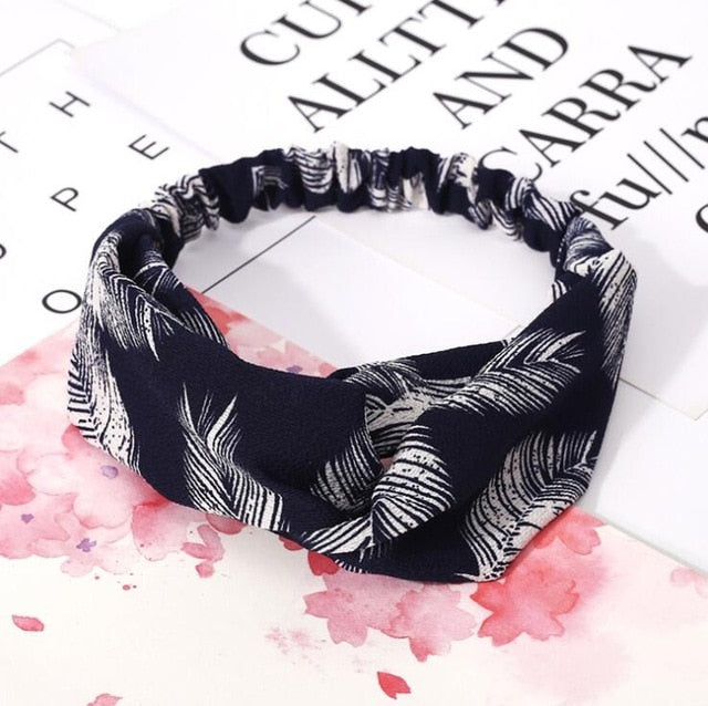 Retro  Style Hairband Floral Print Cross Knot headband