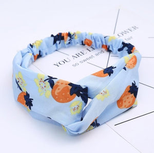 Retro  Style Hairband Floral Print Cross Knot headband