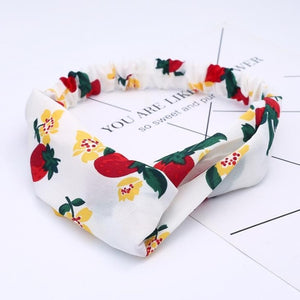 Retro  Style Hairband Floral Print Cross Knot headband