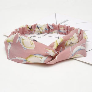 Retro  Style Hairband Floral Print Cross Knot headband