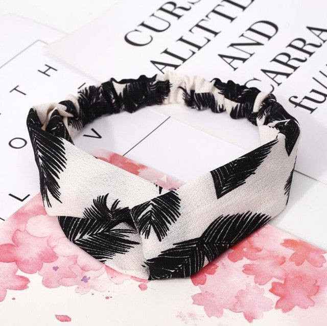 Retro  Style Hairband Floral Print Cross Knot headband