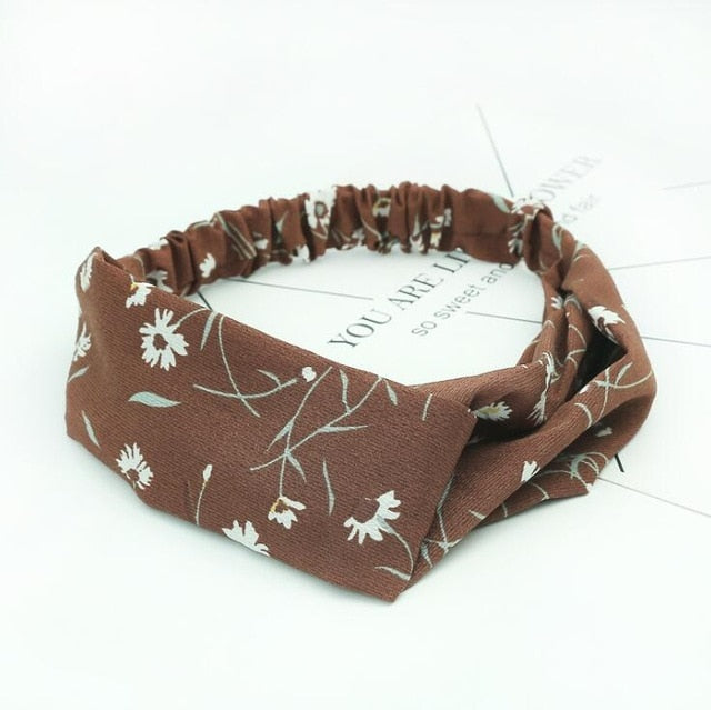 Retro  Style Hairband Floral Print Cross Knot headband