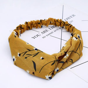 Retro  Style Hairband Floral Print Cross Knot headband