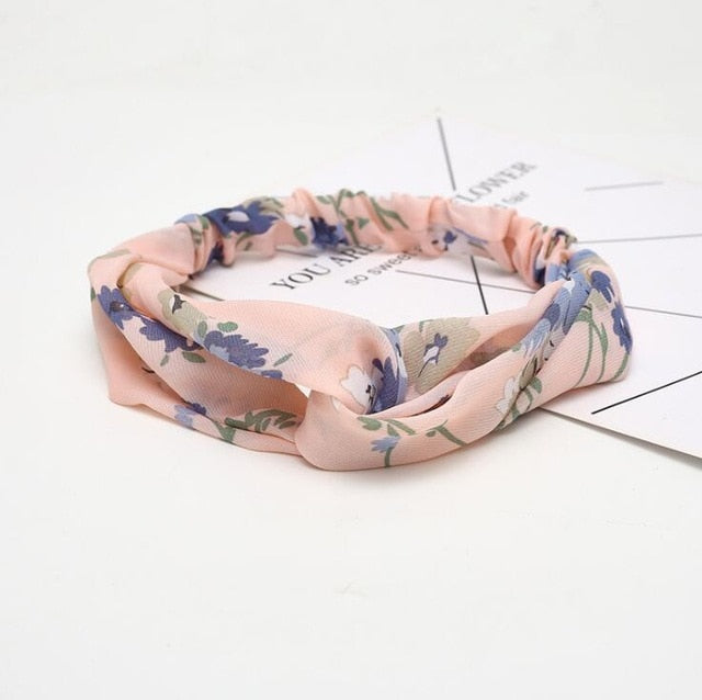 Retro  Style Hairband Floral Print Cross Knot headband