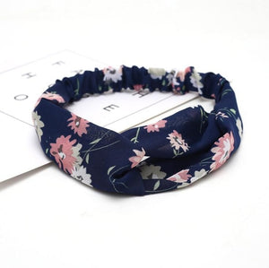 Retro  Style Hairband Floral Print Cross Knot headband