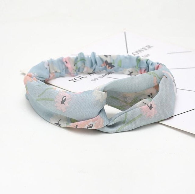 Retro  Style Hairband Floral Print Cross Knot headband