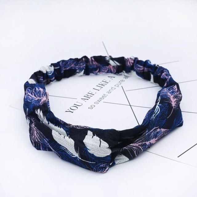 Retro  Style Hairband Floral Print Cross Knot headband