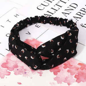 Retro  Style Hairband Floral Print Cross Knot headband