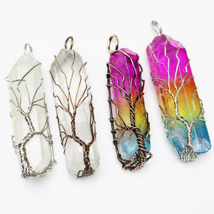 Tree of Life Pendant Necklace Crystal Healing Wire Wrapped Chakra Handmade Jewelry