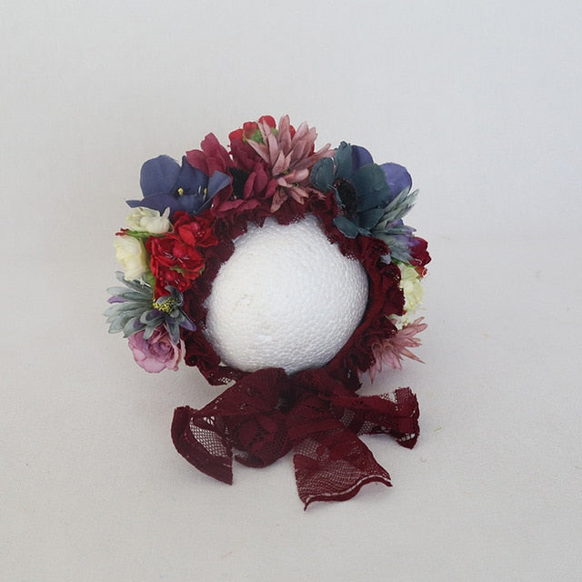 Vintage Newborn Floral Bonnet Baby Girl Hat