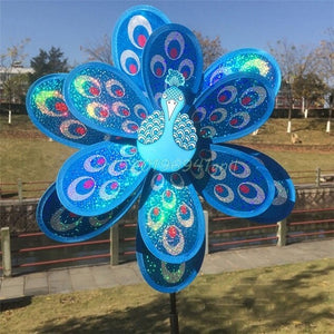 Double Layer Peacock Laser Sequins Windmill Colorful Wind Spinner Home Garden Decor Yard Kids Toy