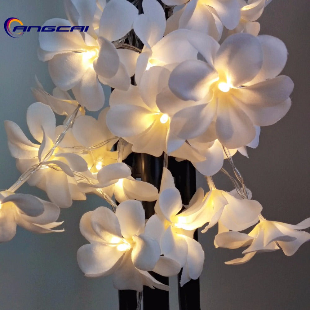 White/ Violet /Pink Cloth Frangipani Floral String Lights for Weddings, Parties, Patio