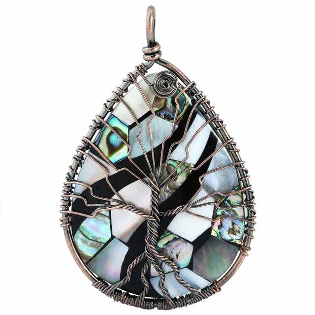 Abalone Shell Tree of Life Pendant Necklace