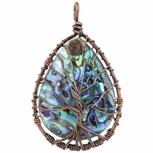 Abalone Shell Tree of Life Pendant Necklace