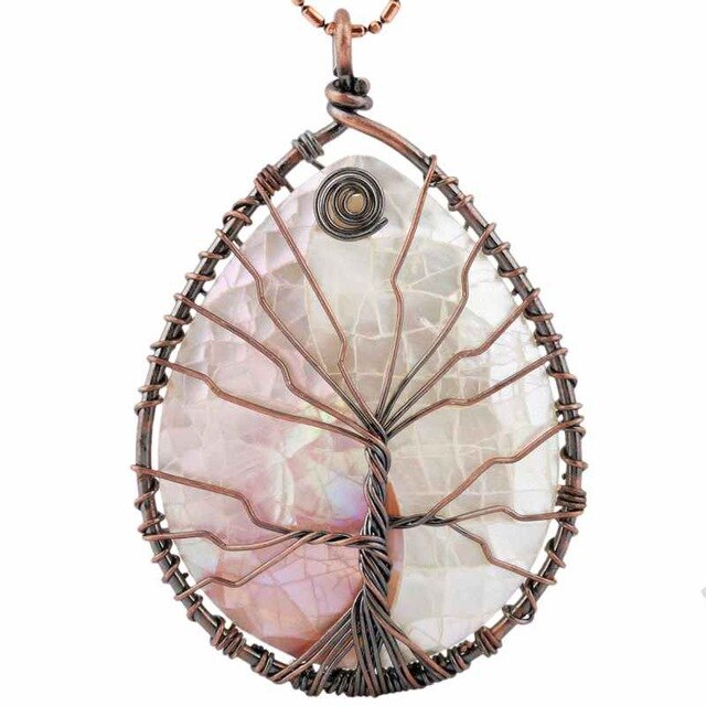 Abalone Shell Tree of Life Pendant Necklace