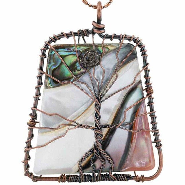 Abalone Shell Tree of Life Pendant Necklace