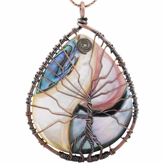 Abalone Shell Tree of Life Pendant Necklace