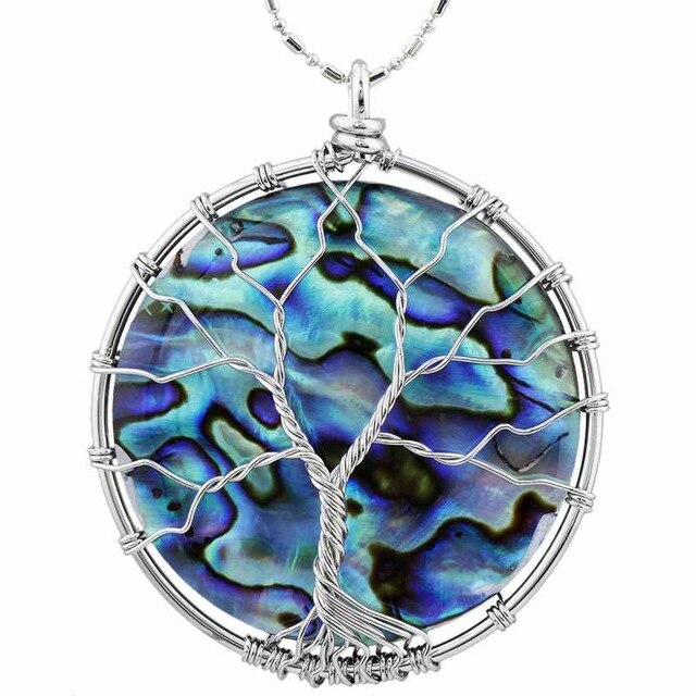 Abalone Shell Tree of Life Pendant Necklace