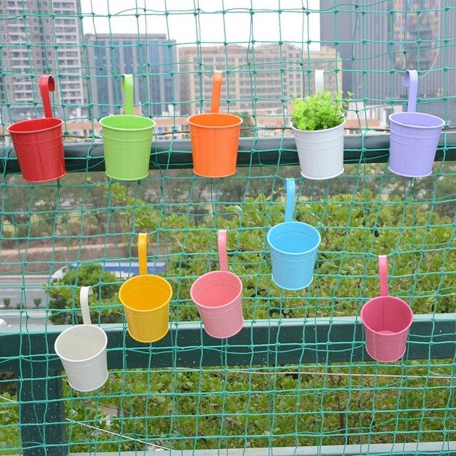 fence hanging plant pots 10pc/set Colorful Hanging Flower Pots – MaryGoRoundGardens