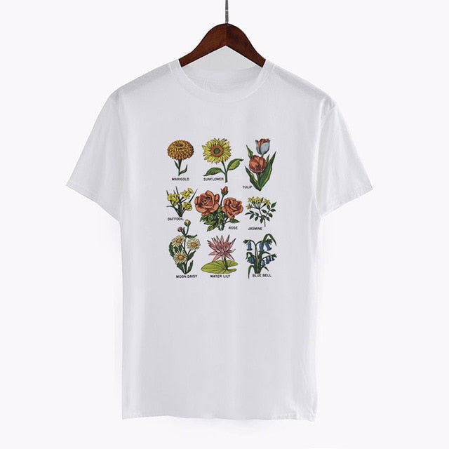 Vintage Wildflower Graphic T-shirt Women Floral Print Tee Shirt